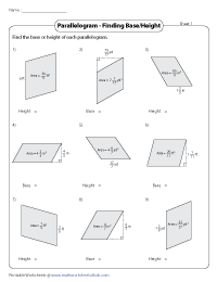 Area of Parallelograms Worksheets