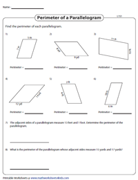Perimeter of a Parallelogram Worksheets