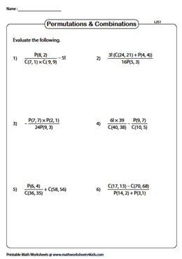 Permutation and Combination Worksheets