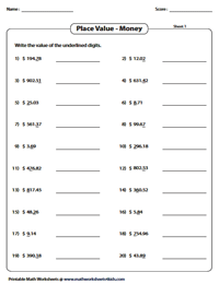 Decimal Place Value Worksheets
