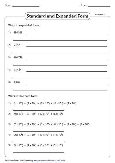 Numbers In Expanded Form With Exponents Worksheet