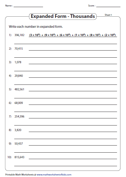 Writing Numbers In Exponential Form Worksheet