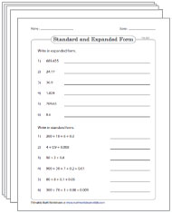 Standard and Expanded Form - Decimals Worksheets