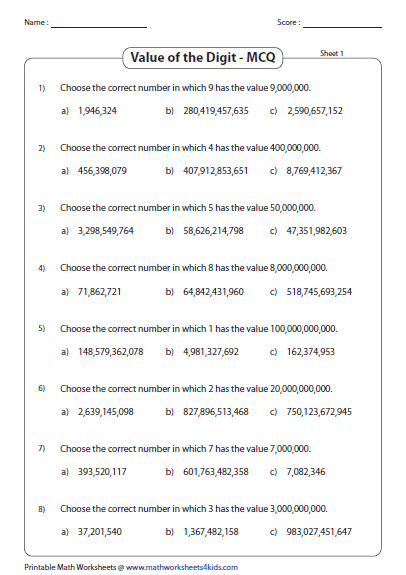 multi digit place value worksheets millions and billions