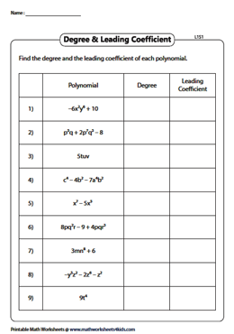 Find the Degree and Leading Coefficient: Level 1