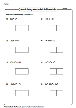 Box Method Worksheets to Multiply Polynomials