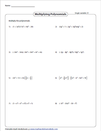 Multiplying Polynomials Worksheets