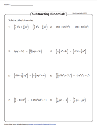 Subtracting Binomials: Multi-variable - Level 2