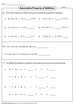 Associative Property of Addition Worksheets