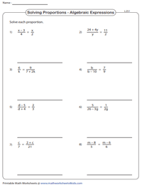 Solving Proportions Worksheets