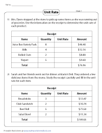 Finding Unit Rates | Receipts