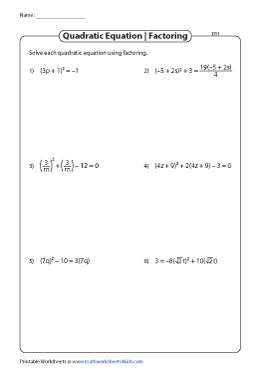 Solving Quadratic Equations by Factoring Worksheets