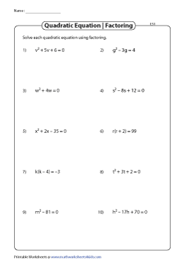 Solve Quadratic Equations by Factoring - Easy
