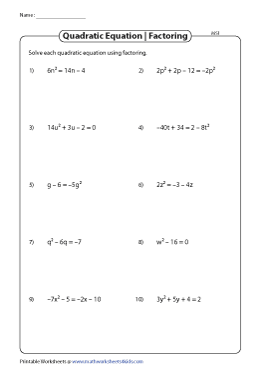 Solve Quadratic Equations by Factoring - Moderate