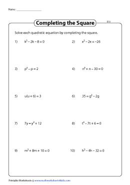 Solving Quadratic Equations by Completing the Squares - Easy
