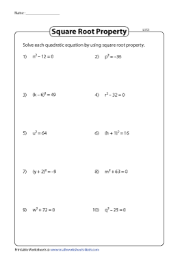 How to solve quadratic equations using the square root method Solving Quadratic Equations By Taking Square Roots Worksheets