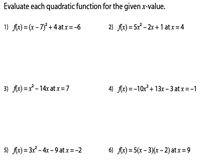 Quadratic Function Worksheets