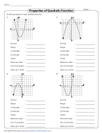 Graphing Quadratic Function Worksheets