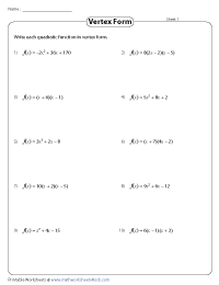 Quadratic Function Worksheets