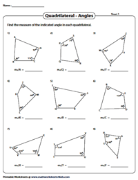 Angles in Quadrilaterals Worksheets