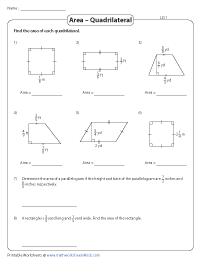 Area of Quadrilaterals Worksheets