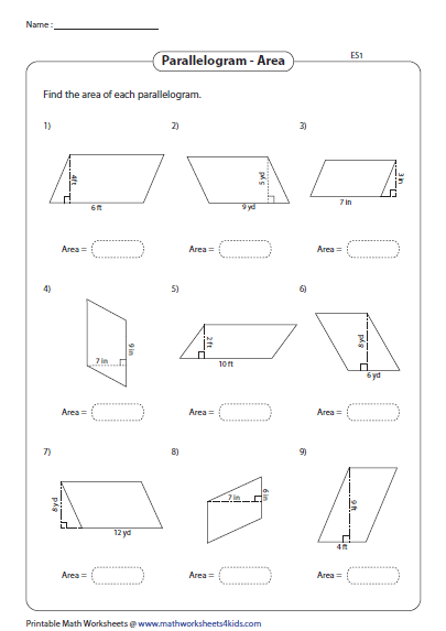 parallelogram-area-worksheets