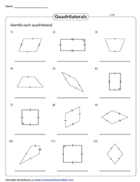 Identifying Quadrilaterals Worksheets