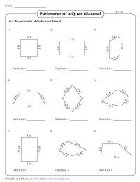 Perimeter of Quadrilaterals Worksheets