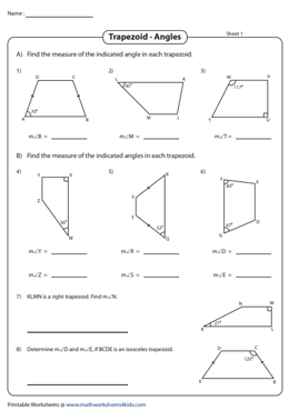 Angles of a Trapezoid using Properties Worksheets