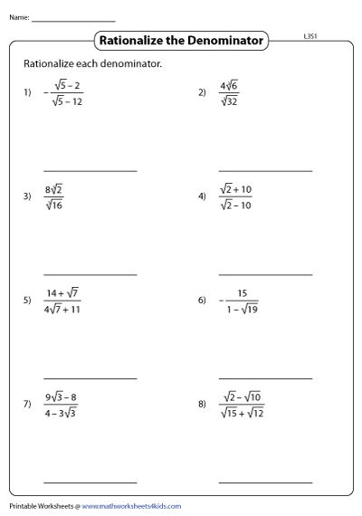 Algebra 2 Rationalizing Imaginary Denominator Worksheet Answers Ameise Live