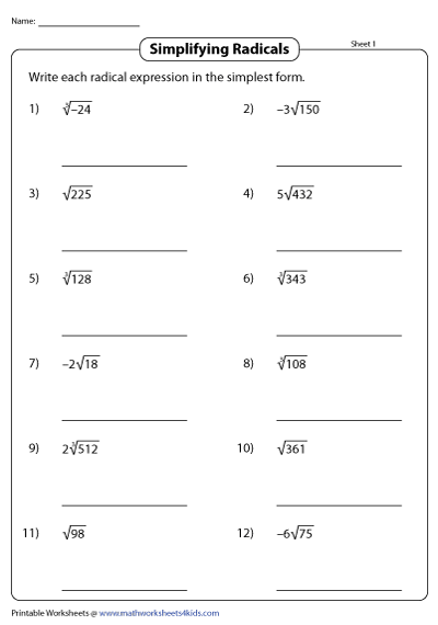 Operations With Radicals Worksheet
