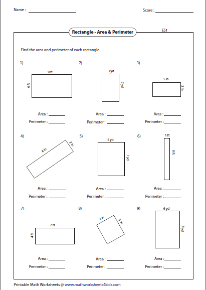 Perimeter And Area Of Rectangles Worksheet