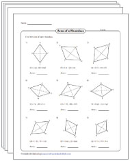 Area of a Rhombus Worksheets