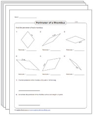 Perimeter of a Rhombus Worksheets