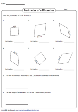 Perimeter of a Rhombus | Decimals