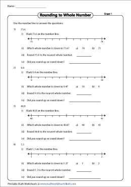 Rounding Decimals Using a Number Line Worksheets