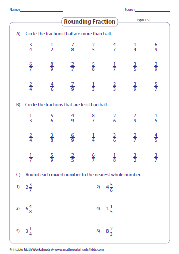 Rounding Fractions And Mixed Numbers Worksheets