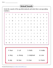 Animal Sounds Word Search