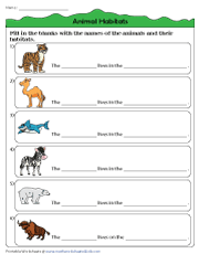 Fill in the Blanks with Animals and Their Habitats
