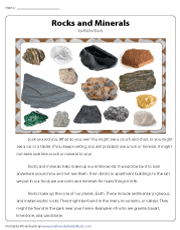 Rocks and Minerals Reading Comprehension