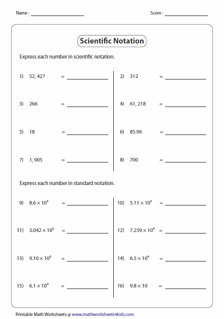 Scientific Notation Worksheet Pdf