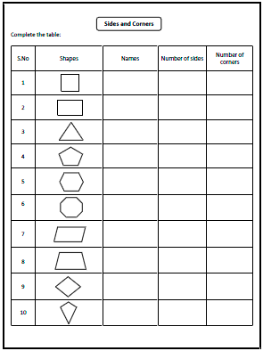 shapes worksheets and charts