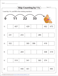 Skip Counting by 11s | Missing Numbers | Type 2