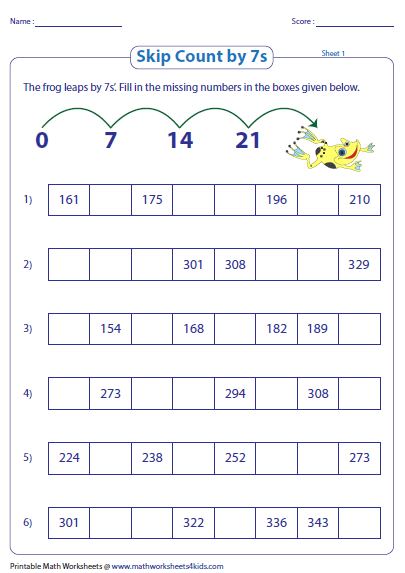 Skip Counting by 7s Worksheets