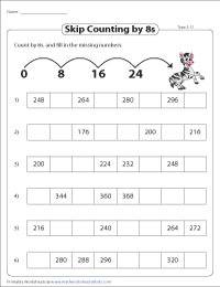 Skip Counting by 8s | Missing Numbers - Type 2