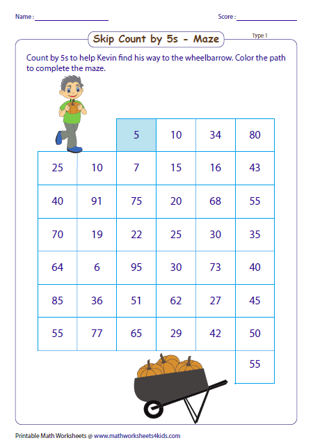 Skip Counting Maze Worksheets