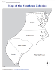 Map of Southern Colonies