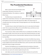 The Presidential Residence | Reading Comprehension Passage