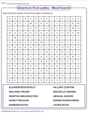 The First Ladies | Word search