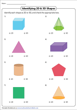 Comparing 2D and 3D Shapes Worksheets